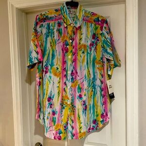 Maggie Sweet Watercolor floral Short Sleeve Blouse size M NWT Grannie-core NOS